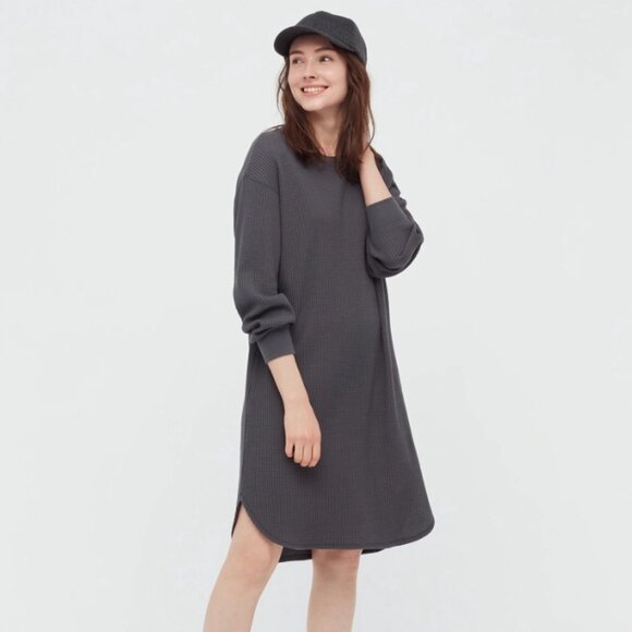 Uniqlo Gary Waffle Knit Crew Neck Long Sleeve Dress Size Medium - Picture 1 of 13